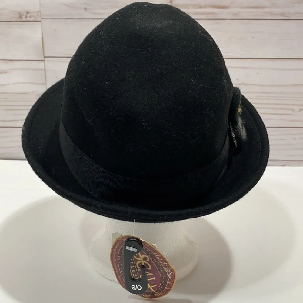 Scala Collezione Black 100% Wool Floral Detail Hat